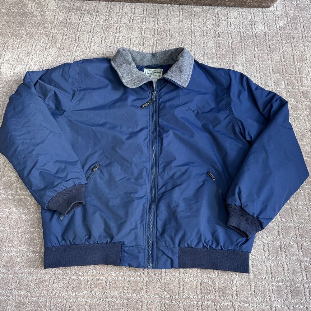 L.L. Bean Fleece Lined Three Season Jacket Men L Nylon Soft Shell Blue Full Zip